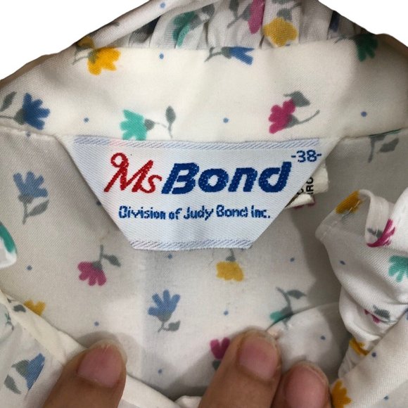 SOLD Vintage 70s 80s Ditsy Floral Button Up High Ruffle Neck Blouse size L - Picture 4 of 7